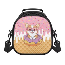 YUVAMAGIMO Cute Lunch Box for Girls Toddler Meal Prep Lunch Bag Dog Print Aesthetic Small Insulated Cooler Bag with Shoulder Strap Thick Kids Lunchbox for Kindergarten Primary School