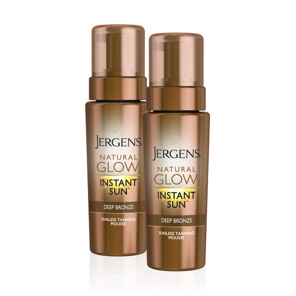 Jergens Natural Glow Instant Self Tanner Mousse, Sunless Deep Bronze Tan, Sunless Self-tanner, for a Natural-looking Tan, 6 Ounce (2 Pack)
