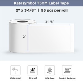 SUPVAN T50M Label Maker Tape Adapted Label Print Paper Refill Transparent Size 1.96'' x 3.14'' 95pcs Thermal Laminated Waterproof Self-Adhesive Multipurpose Labeling Tape Replacement