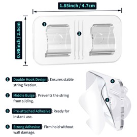 HOOPLE 30PACK Hooks for Outdoor String Lights Clips, Heavy Duty Cable Clips for Hanging Christmas Lighting, with Waterproof Adhesive Hooks for Outdoor String Lights, USB Cable Clips, Cord Organizer