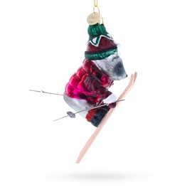 Skiing Raccoon Blown Glass Christmas Ornament