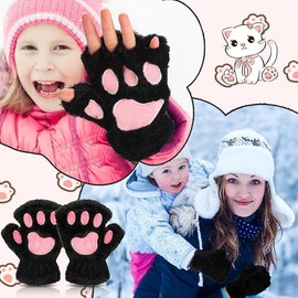 Cat Paw Gloves for Women Girls Cute Fingerless Winter Kitten Claw Paw Mittens Kawaii Faux Fur Plush Gloves Party Cosplay Costume Accessory