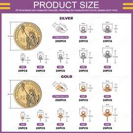 Swpeet 680pcs Gold and Silver 3mm 4mm 5mm 6mm 8mm Cup Bead Screw Eye Pin Bail Peg Pendant with 7mm Pendant Charm Clasps Connecting Set, Perfect for Half Drilled