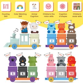 Farm Animal Train Toys for Toddler 1 2 3 4 Years Old, Learning Montessori Counting, Matching, Sorting with 1 Farmer &10 Animals,Barns,Keys, Fine Motor Games, Birthday Gift for Boys Girls