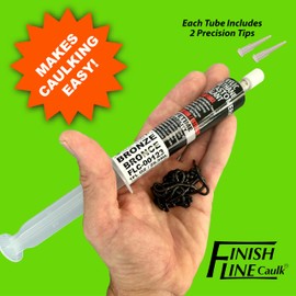 Finish Line Caulk – Acrylic Urethane Elastomeric Sealant – Pre-Filled Precision Caulk Gun – Dark Brown/Bronze – 1 oz Tube – Flexible & Durable Sealant for Trim, Baseboards, and Small Cracks