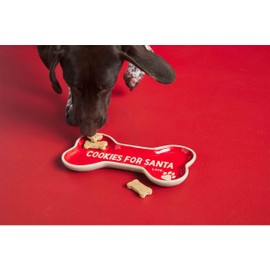 Mud Pie Pet Cookies for Santa Christmas Plate, 4" x 9",Red