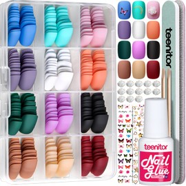 Teenitor 288pcs Short Press On Nails, Teenitor Matte Acrylic False Nails With Glue, 12 Color Glue On Nails For Small Hands