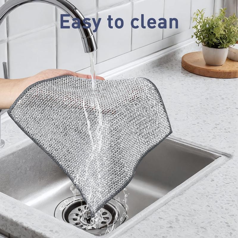 10 Counts Multipurpose Wire Dishwashing Rag, Double Layer Multipurpose Fiber
