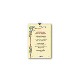 Fratelli Bonella Saint Picture on MDF Poplar Wood 8 mm with Mosaic Foil Made of Gold Foil by St. Josef Protection of the Holy Family with Prayer Chain on the Back 10 x 15 cm Made in Italy