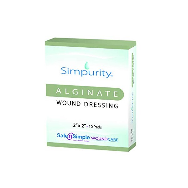 Calcium Alginate Wound Dressing 2" x 2" -Simpurity- Individual Thick Pads Antimicrobial Alginate Dressing Fiber Padding Medical Wound Care Products for Bed Sore-Pressure Sore-Leg Ulcer-Diabetic Foot