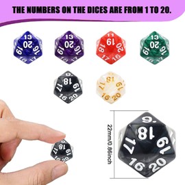 ZYWQ D20 Polyhedral Dice,6 Pieces 20 Sided DND Dice,22mm Large Pearl Mixed Color Dices Assortment D20 Dice,20 Sided Cube DND Dice Set for Dungeons and Dragons, RPG, MTG Table Games(6 Colours)
