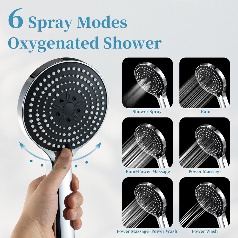 OFFO Handheld Shower Head Set, 6-Mode High Pressure Handheld Sprayer