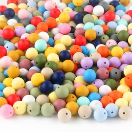 120PCS Silicone Beads, 20 Colors 15mm Silicone Beads Focal Beads Rubber Round Beads Mixed Color Silicone Beads Bulk for DIY and Keychain Accessories Silicone Beads Crafts Making