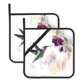 2 Pack Groovy Hummingbird Flowers Pot Holders for Kitchen Heat Resistant, Potholders for Kitchens Washable for Cooking & Baking & Microwave
