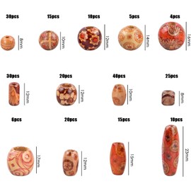 230 Pcs Wooden Bead Assortment - Painted African, Drum, Barrel, and Column Spacer Beads - Large Hole Natural Wood Loose Beads for Crafts