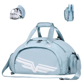 FIORETTO 30L Sports Gym Bag with Wet Pocket & Shoe Compartment, Sports Holdall Backpack for Men Women Light Blue