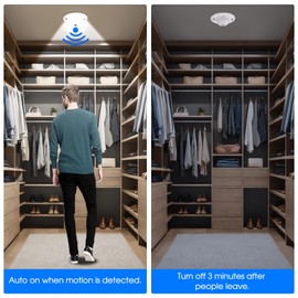 Energetic 4.7 Inch Motion Sensor Ceiling Lights, 8W 4000K Cool White LED Flush Mount Ceiling Lighting Fixtures for Bedroom, Kitchen, Closet, Hallway, Wet Location, 700LM, 120V, Round, White, 2 Pack