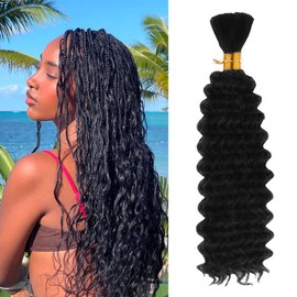 Braiding Hair, Boho Braids 24 Inch 2 Bundles Deep Water Wave Bulk for Braid No Weft Curly Braiding Hair for Wet and Wavy Braid Hair Extensions (#1B,150g/ 2 bundles）24 Inch
