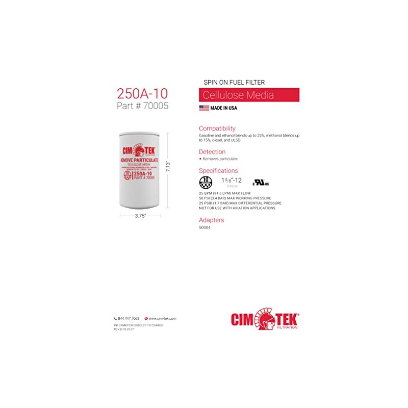 Cim-Tek 70005 10-Micron Particulate Fuel Filter - CIM250AE10