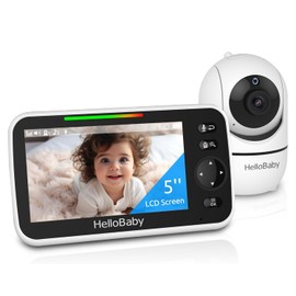 HelloBaby Monitor de bebé sin WiFi, pantalla de 5 pulgadas, batería de 30 horas, video de panorámica/inclinación/zoom mejorado con cámara y audio, visión nocturna, VOX, conversación bidireccional, 8