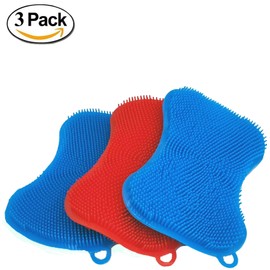Double Sided Silicone Sponge Scrubber | Kitchen Sponge | Silicone Dish Sponge | Cleans Pans Pots Dishes Fruits Vegetables