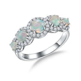 AGRULE 1.4 Carat Engagement Eternity Band Ring Sterling Silver October Birthstone Jewelry Luxury Diamond Nature Opal Ring for Women, Size 9