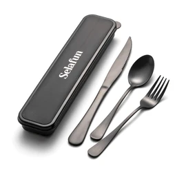 4-pieces Travel Set with Case Portable Silverware Utensils Set for work, Stainless Steel Reusable Flatware Set Cutlery Set for Camping Picnic Hiking Office (6.7inch, Matte Black)