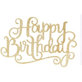 Flairs New York Happy Birthday Decorations Cake Toppers Party Props (Pack of 1 Cake Topper, Gold Glitter Happy Birthday)