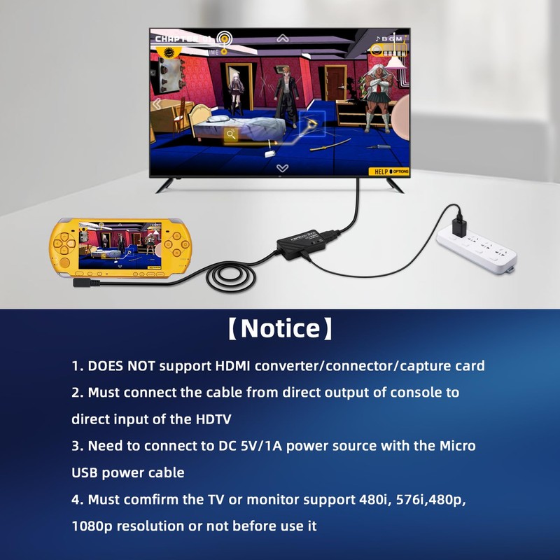 Mcbazel PSP 2000/3000 to HDMI Converter,Multifunctional HDTV HDMI Adapter for