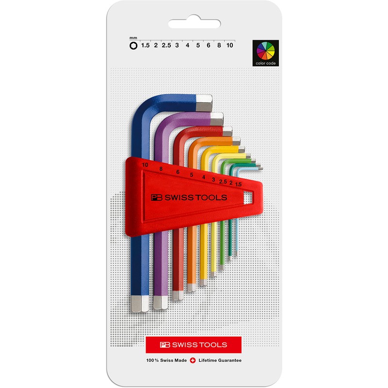 SHORT ARM HEX ALLEN KEY SET- PB SWISS TOOLS RAINBOW