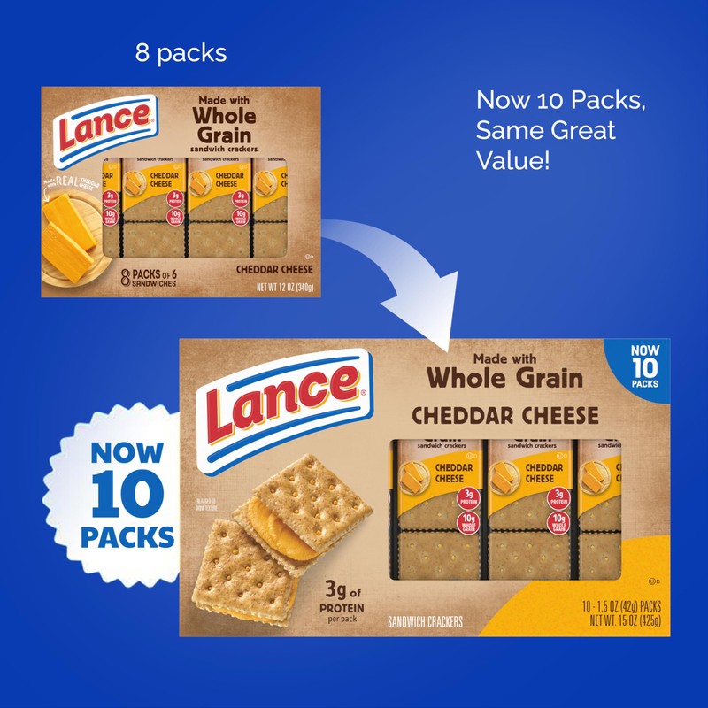 Lance Sandwich Crackers, Made with Whole Grain Crackers, Cheddar Cheese,