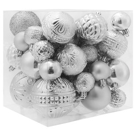LUCKYCHRIS Adornos de bola de Navidad plateados para árbol de Navidad con cuerda para colgar, juego de 36 adornos de Navidad inastillables con 6 estilos en 3 tamaños (pequeño, mediano y grande)
