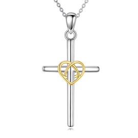 TIGER RIDER Cross Necklace Sterling Silver Gold Heart Cross Pendant Necklace Faith Jewelry Birthday Christmas Gifts for Women Wife