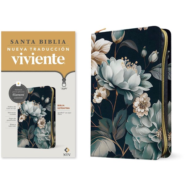Biblia ultrafina NTV de zíper, con Filament (SentiPiel, Floral, Letra