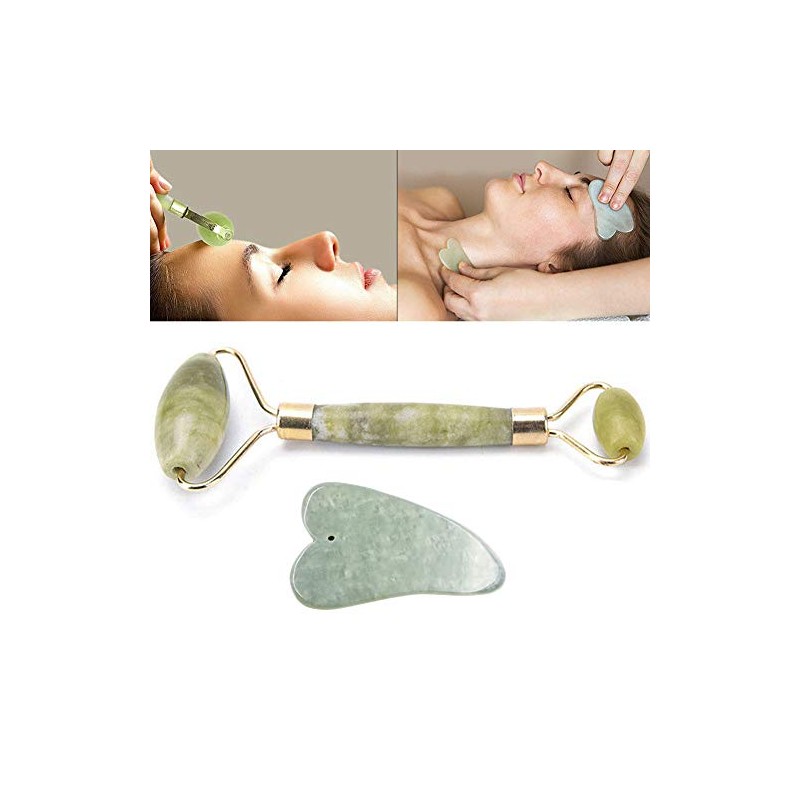 Guasha Facial con Rodillo de Jade Natural Jade Roller Gua