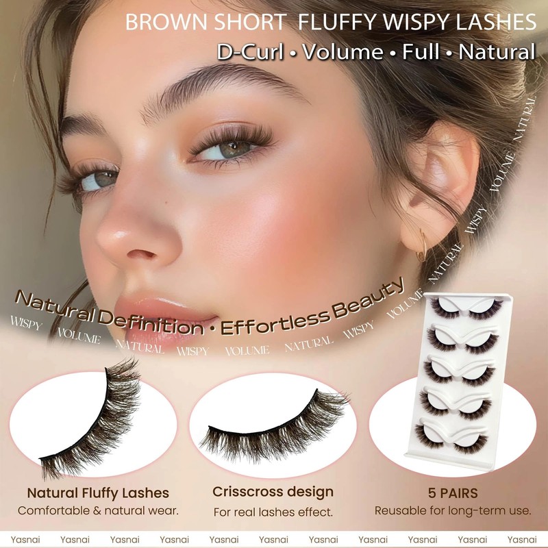Brown Lashes Strips False Eyelashes D-Curl 12mm Short Fluffy Cat