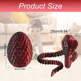 Joycabin 3D Printed Snake Toy, Easter 3D Printed Dragon Egg Snake Eggs, Easter Cobra, 3D Printed Animals Toy for Children, Gifts, Desk, Home Decor (Black Red)