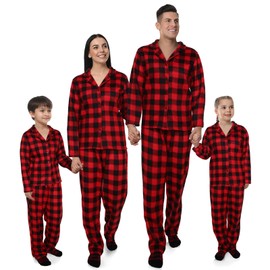 Liitrsh Family Christmas Pajamas Set with Matching Socks Buffalo Plaid Xmas Pajamas Jammies Sets for Family Holiday (X-Large,Black Red,Mom)