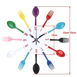 Timelike Kitchen Wall Clock, 3D Removable Modern Creative Cutlery Kitchen Spoon Fork Wall Clock Mirror Wall Decal Wall Sticker Room Home Decoration (White)