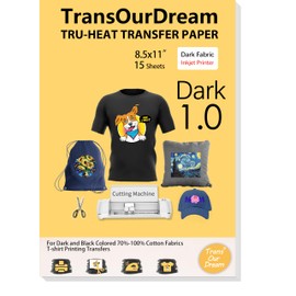 TransOurDream Tru-Iron on Heat Transfer Paper for Dark Fabric (15 Sheets, 8.5x11") T Shirt Transfers Paper for Inkjet Printer Printable Heat Transfer Vinyl for T-Shirts (TOD-7-15)