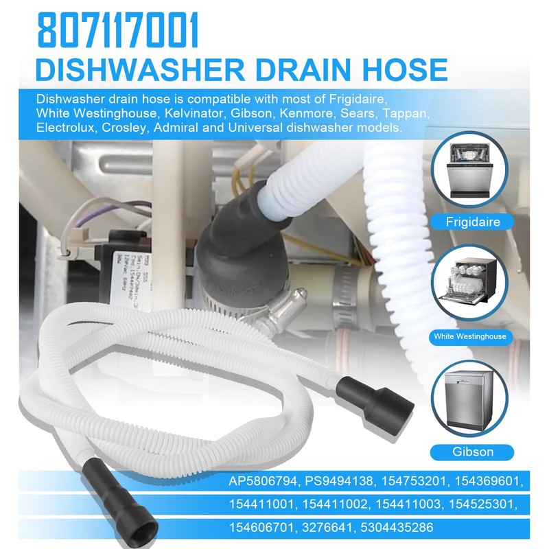 807117001 Drain Hose Replacement for Frigidaire Electrolux White Westinghouse Tappan