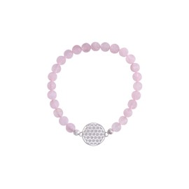 Stretch Bracelet Rose Quartz Bracelet with 925 Silver Plate Flower of Life Diameter 15 mm, Metal, Quartz