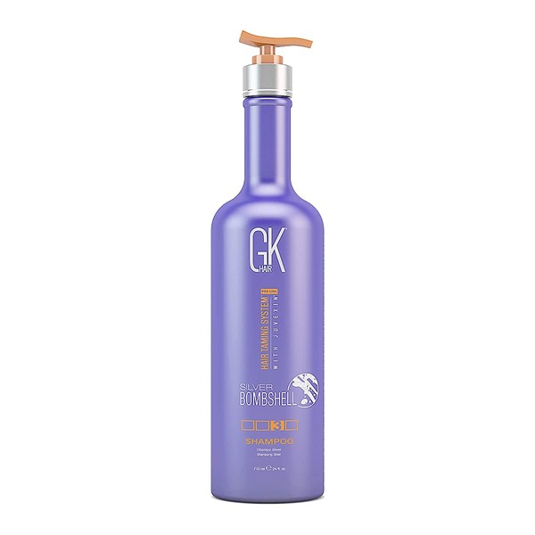 Global Keratin GKhair Silver Bombshell Purple Shampoo (710ml/ 24 fl. oz) | For Blonde Hair Toning/ Protection - Orange & Brassy Tones with Natural Oils