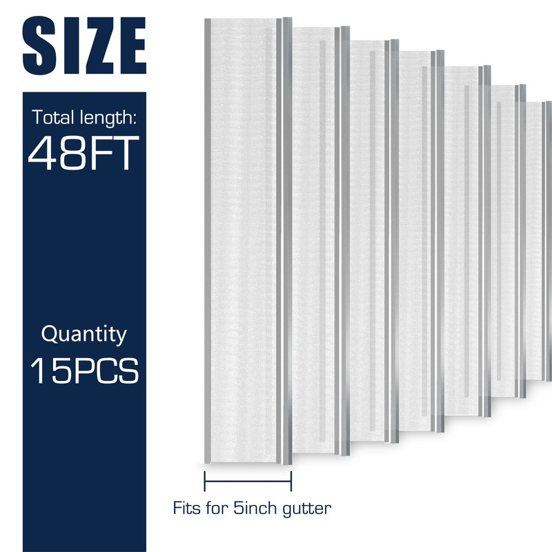 Pearwow 5inch Gutter Guard,48Ft Stainless Steel Mesh Gutter Covers,Heavy Duty