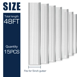 Pearwow 5inch Gutter Guard,48Ft Stainless Steel Mesh Gutter Covers,Heavy Duty Gutter Guards,Gutter Protection Fit Traditional 5" Gutter and Common Roof Type,Prevent Clogged Downspouts (Grey 15 pcs)