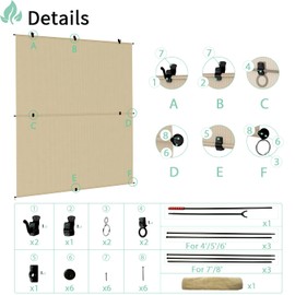 SunnyRoyal Patio Shades Foldable Outdoor Exterior Foldable Shades Blinds for Patio Yard Deck Porch Balcony Backyard 5'W x 5.5'L Beige