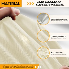 Double Egg Chair Cover Waterproof 420D Oxford Hanging Outdoor Furniture Covers for Patio Wicker Egg Swing Cocoon Chair, 91x80 Inches,Beige