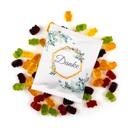 Lucky Treats - Danke Fruit Gum Pack - Pack of 25 - White Matt - Eucalyptus Decoration - Gummy Bears Party Favours Wedding Christening Birthday - Made in Germany