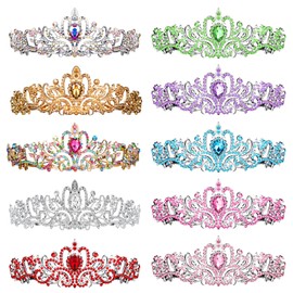 BBTO 10 Pcs Crystal Tiara and Crowns for Women Girls Princess Rhinestone Crown Queen Headband with Combs Bride Crown Tiara for Birthday Party Wedding Prom Hair Accessories (Colorful)