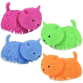Puffer Kitty Cat Stretchy Shaggy Toy Set of 2, 7 Inches, Ages 3+, Assorted Colors